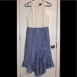 Vince Camuto Ruffled High Low Striped Summer Dress